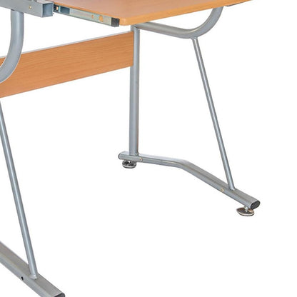 43" Oak and Silver Wood and Steel Computer Desk HomeRoots