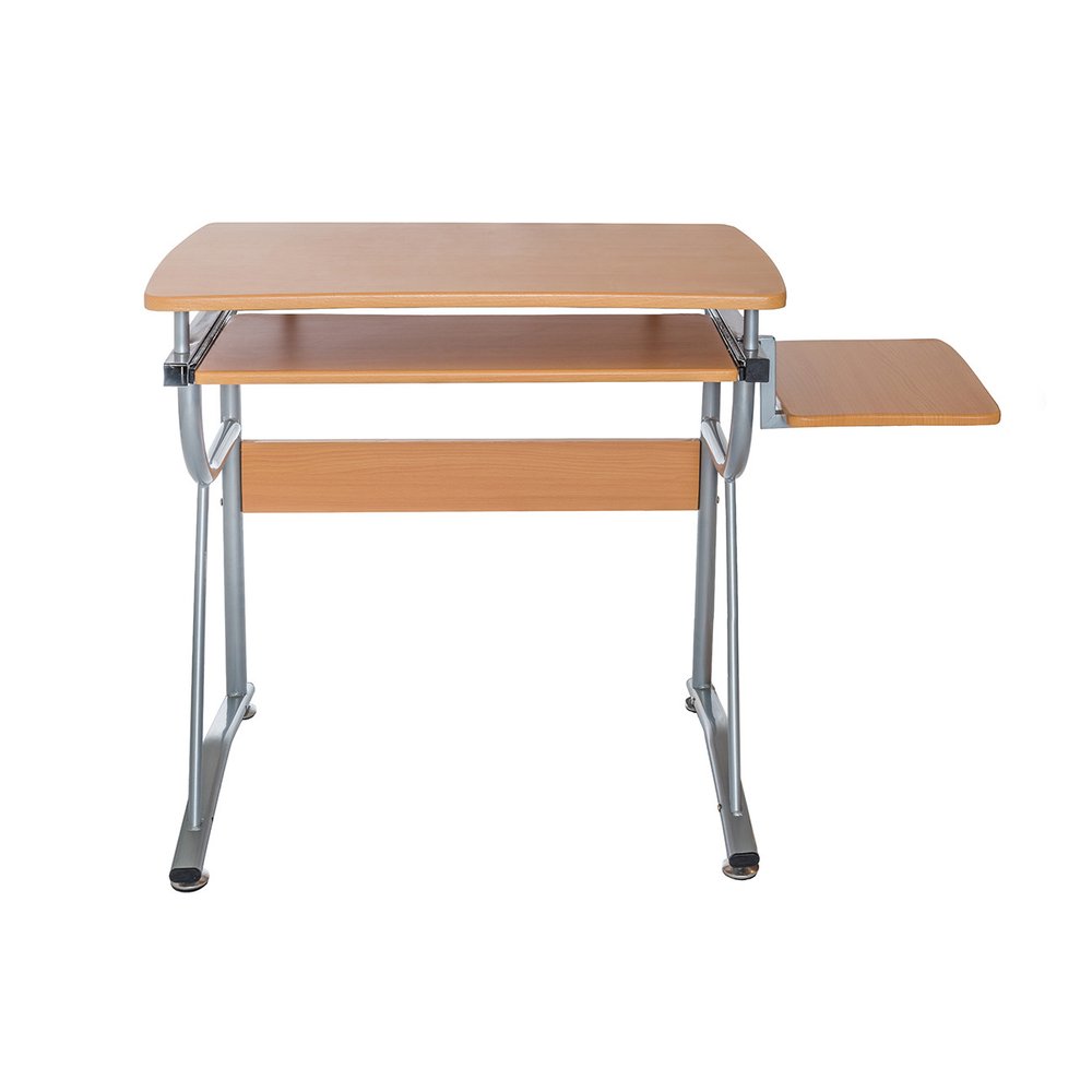 43" Oak and Silver Wood and Steel Computer Desk — view 2