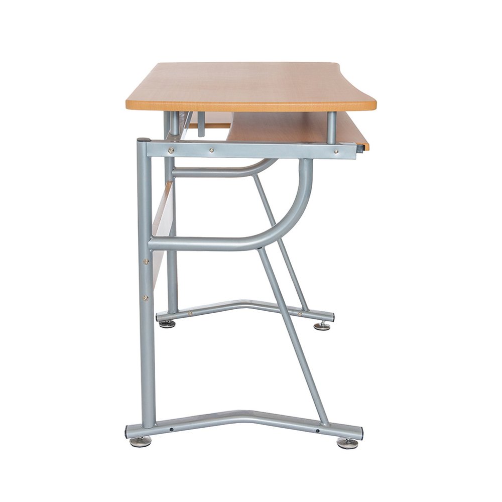 43" Oak and Silver Wood and Steel Computer Desk — view 3