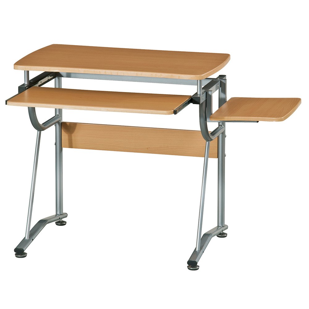 43" Oak and Silver Wood and Steel Computer Desk — view 4