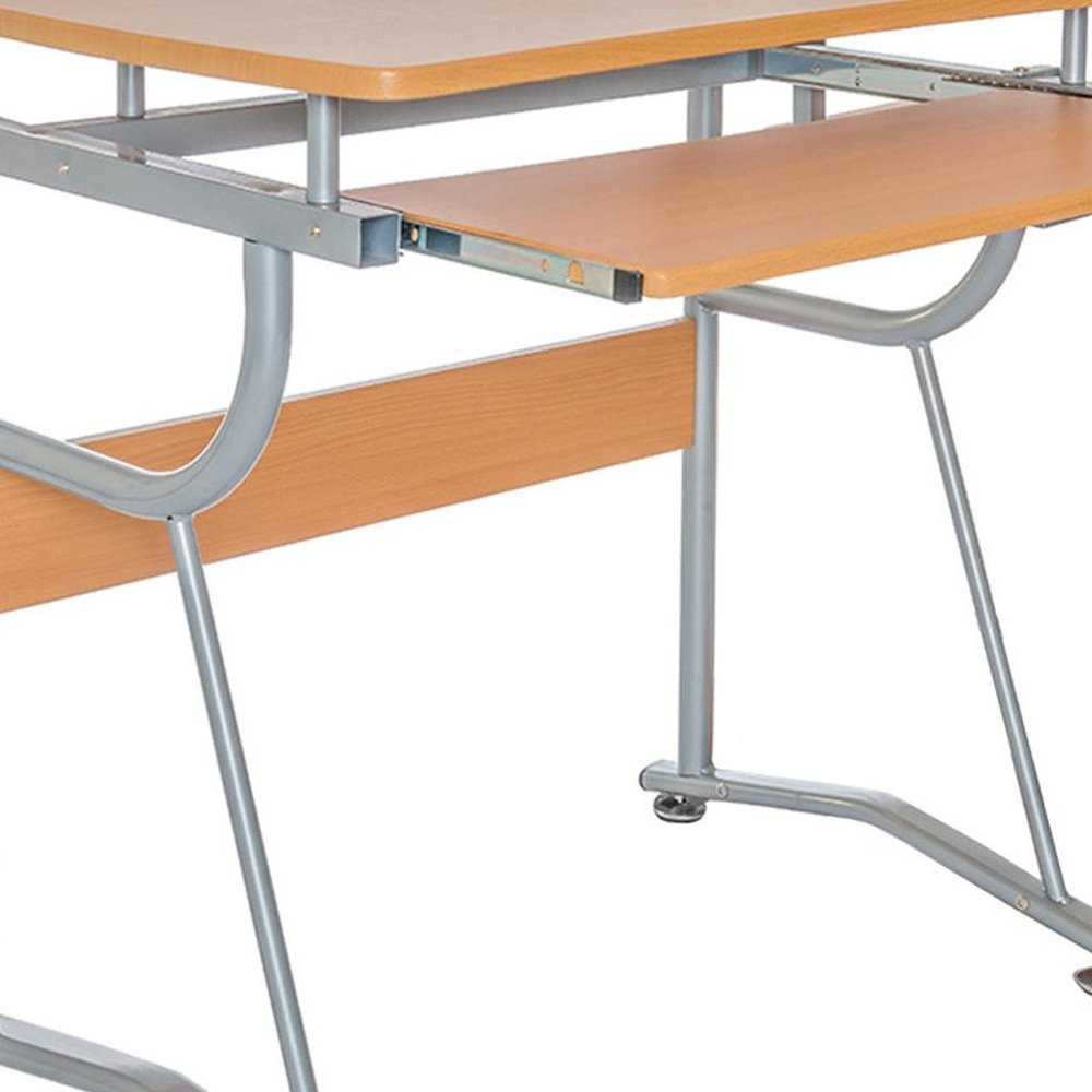 43" Oak and Silver Wood and Steel Computer Desk HomeRoots