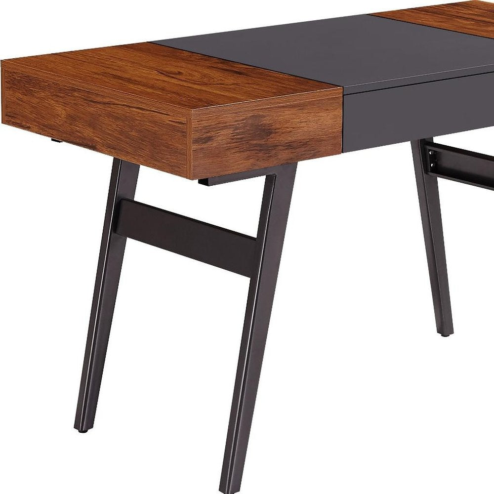 51" Mahogany and Gray Wood and Steel Writing Desk — view 7