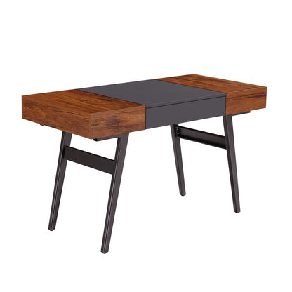 51" Mahogany and Gray Wood and Steel Writing Desk HomeRoots