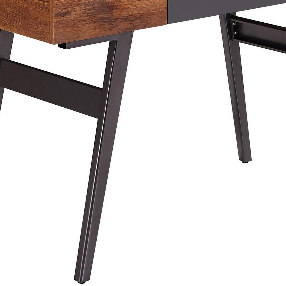 51" Mahogany and Gray Wood and Steel Writing Desk HomeRoots