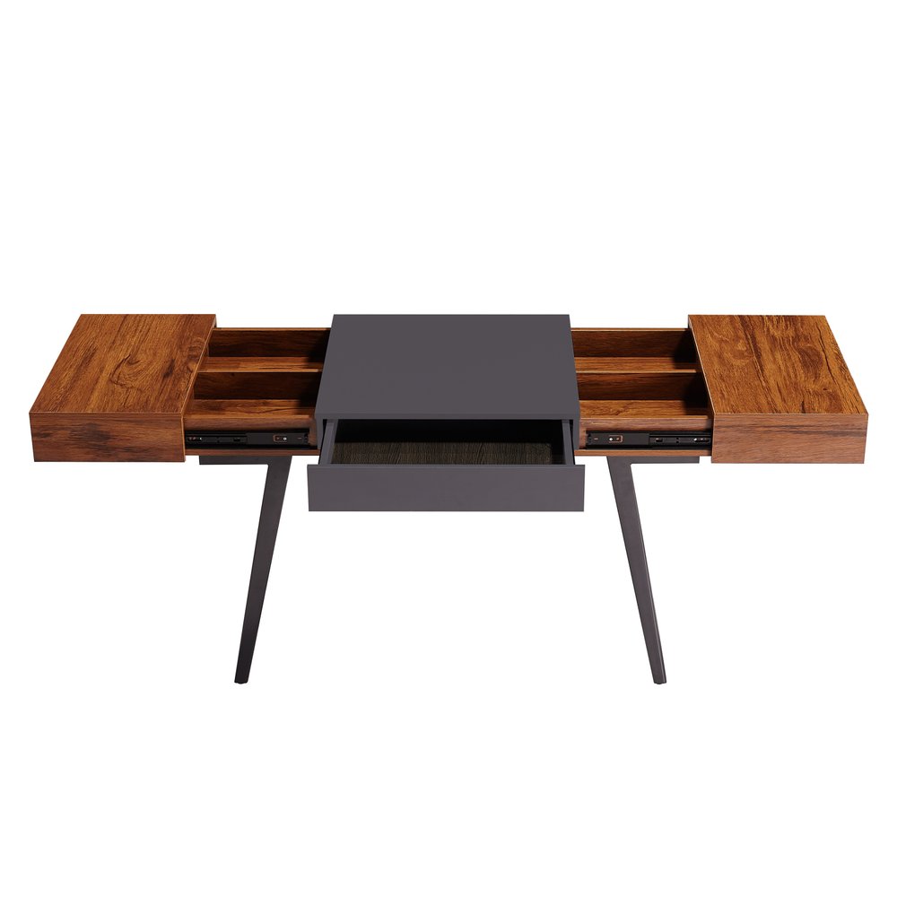 51" Mahogany and Gray Wood and Steel Writing Desk HomeRoots