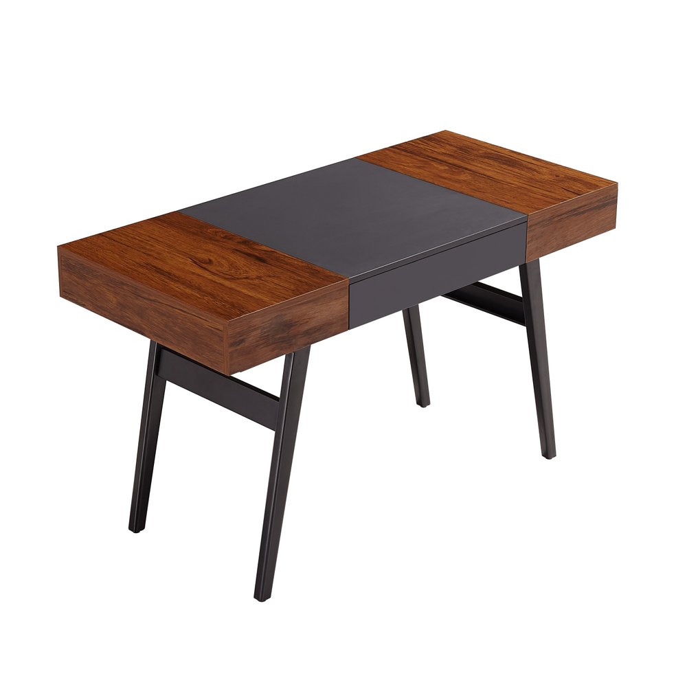 51" Mahogany and Gray Wood and Steel Writing Desk HomeRoots