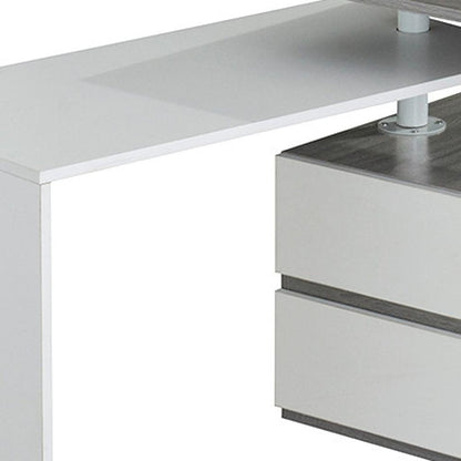 58" Gray and White Wood Adjustable Position Computer Desk With Two Drawer Cabinet HomeRoots