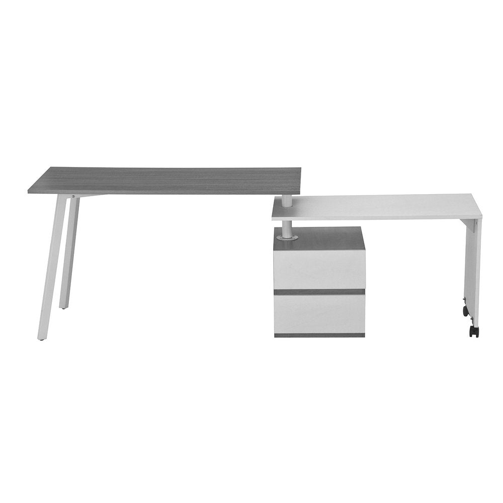 58" Gray and White Wood Adjustable Position Computer Desk With Two Drawer Cabinet HomeRoots