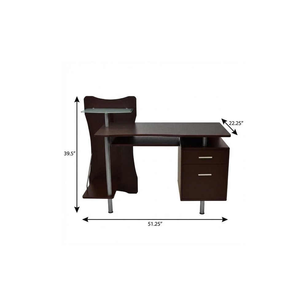 51" Chocolate and Silver Wood and Steel Pedestal Computer Desk With Two Drawers — view 8