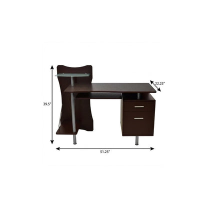 51" Chocolate and Silver Wood and Steel Pedestal Computer Desk With Two Drawers