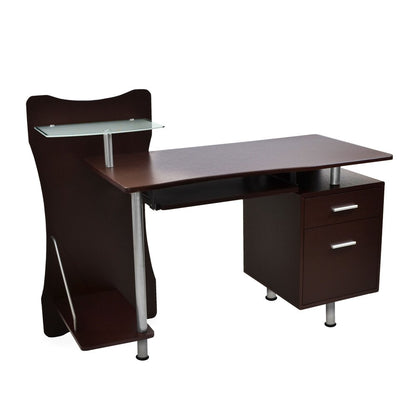 51" Chocolate and Silver Wood and Steel Pedestal Computer Desk With Two Drawers HomeRoots