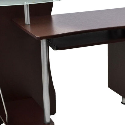 51" Chocolate and Silver Wood and Steel Pedestal Computer Desk With Two Drawers HomeRoots