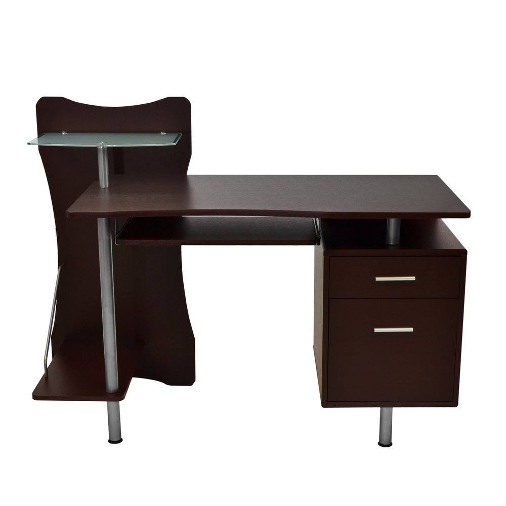 51" Chocolate and Silver Wood and Steel Pedestal Computer Desk With Two Drawers HomeRoots