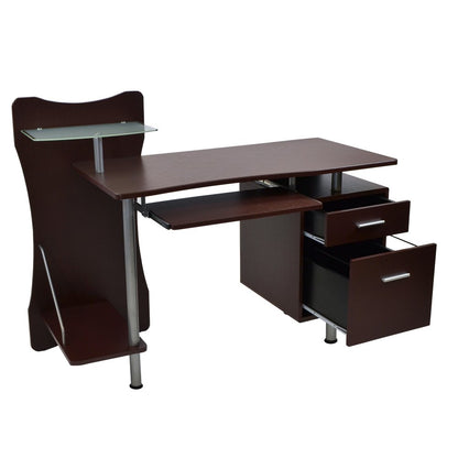 51" Chocolate and Silver Wood and Steel Pedestal Computer Desk With Two Drawers HomeRoots