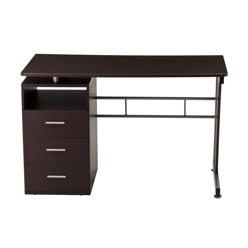 48" Chocolate Wood and Steel Pedestal Computer Desk With Three Drawers — view 2