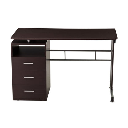 48" Chocolate Wood and Steel Pedestal Computer Desk With Three Drawers HomeRoots