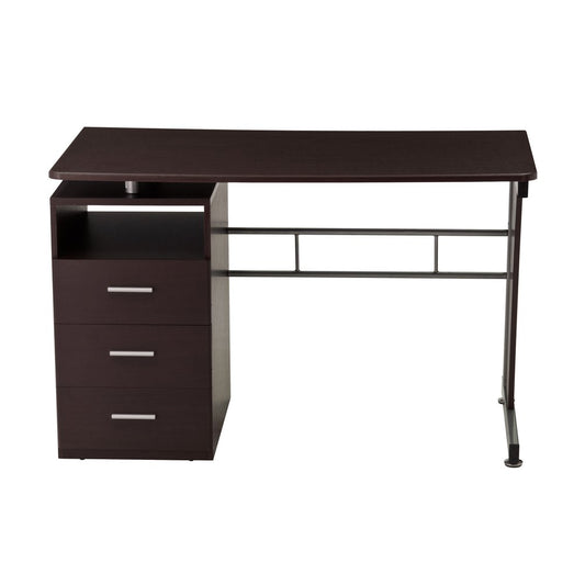 48" Chocolate Wood and Steel Pedestal Computer Desk With Three Drawers