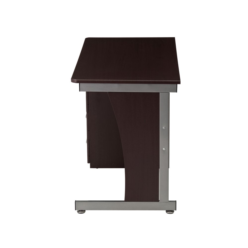 48" Chocolate Wood and Steel Pedestal Computer Desk With Three Drawers — view 3