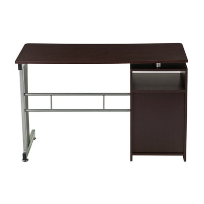 48" Chocolate Wood and Steel Pedestal Computer Desk With Three Drawers