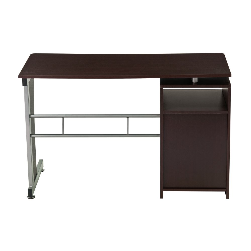 48" Chocolate Wood and Steel Pedestal Computer Desk With Three Drawers HomeRoots