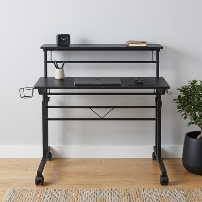 Adjustable Black Wood and Stainless Steel Rolling Writing Desk HomeRoots