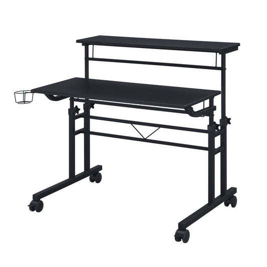 Adjustable Black Wood and Stainless Steel Rolling Writing Desk