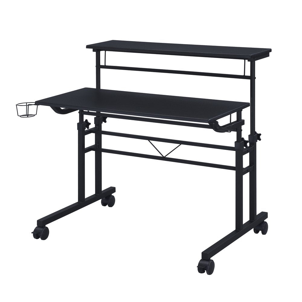 Adjustable Black Wood and Stainless Steel Rolling Writing Desk HomeRoots