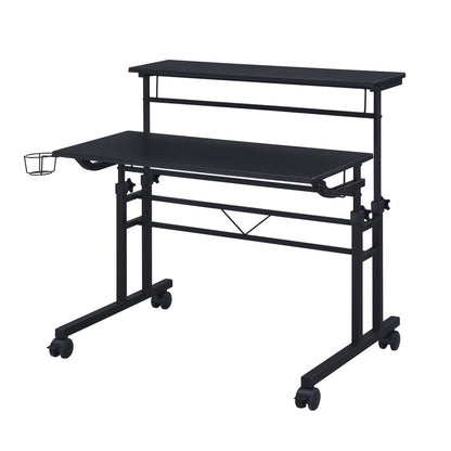 Adjustable Black Wood and Stainless Steel Rolling Writing Desk HomeRoots