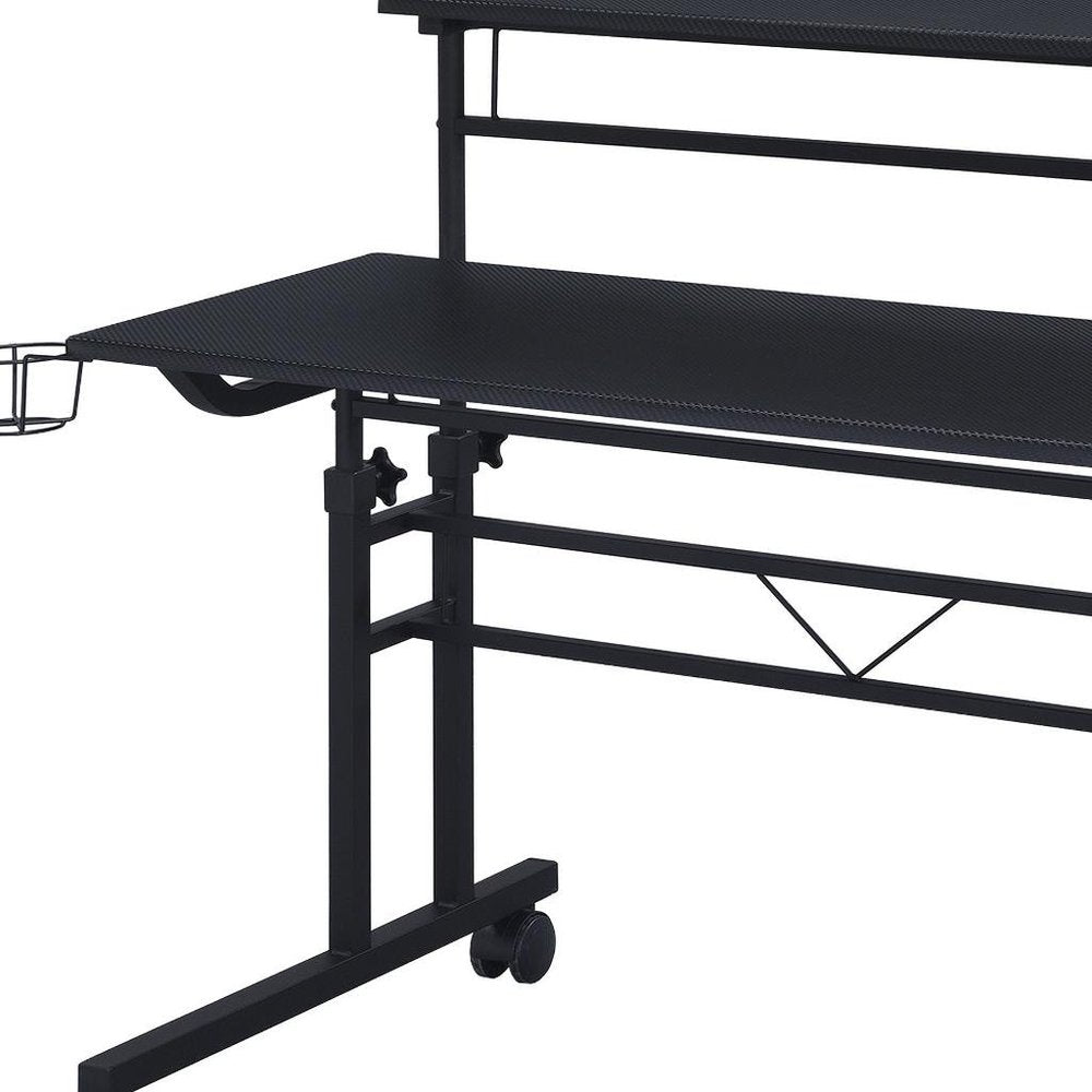 Adjustable Black Wood and Stainless Steel Rolling Writing Desk HomeRoots