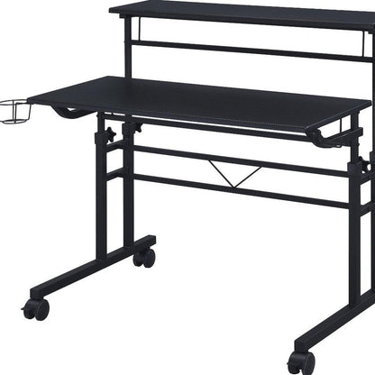Adjustable Black Wood and Stainless Steel Rolling Writing Desk HomeRoots