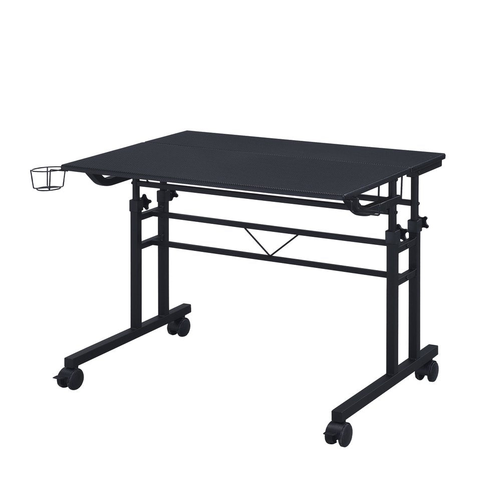 Adjustable Black Wood and Stainless Steel Rolling Writing Desk — view 4