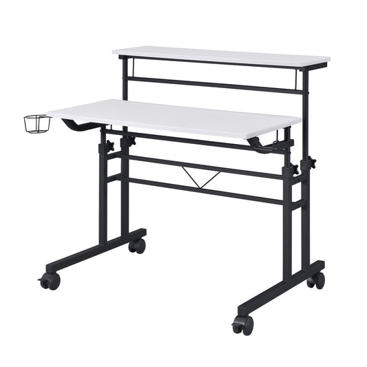 Adjustable White and Black Wood and Stainless Steel Rolling Writing Desk