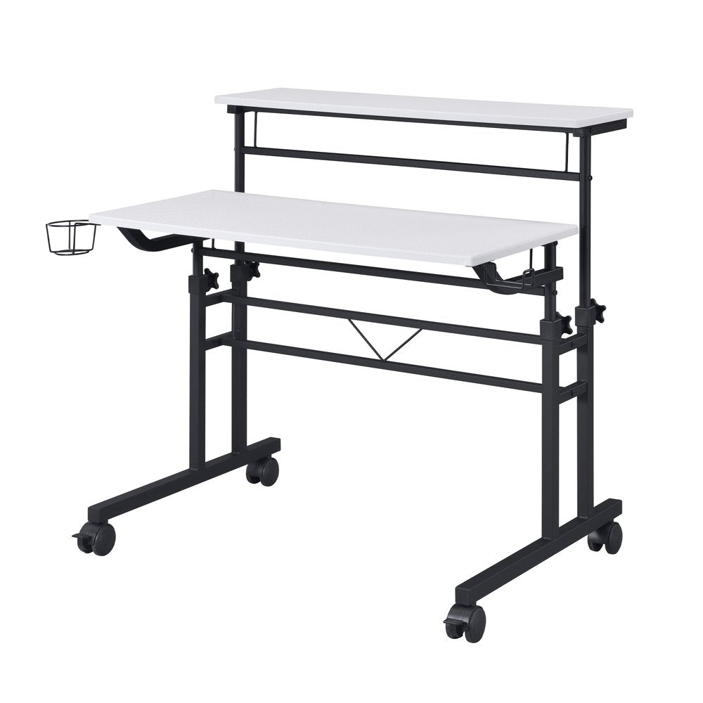 Adjustable White and Black Wood and Stainless Steel Rolling Writing Desk HomeRoots
