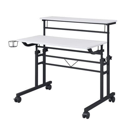 Adjustable White and Black Wood and Stainless Steel Rolling Writing Desk HomeRoots