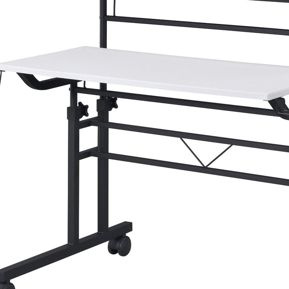 Adjustable White and Black Wood and Stainless Steel Rolling Writing Desk — view 6