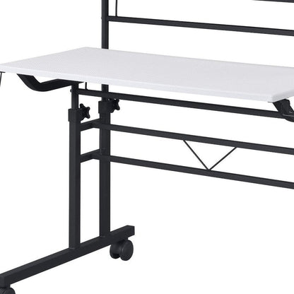 Adjustable White and Black Wood and Stainless Steel Rolling Writing Desk HomeRoots