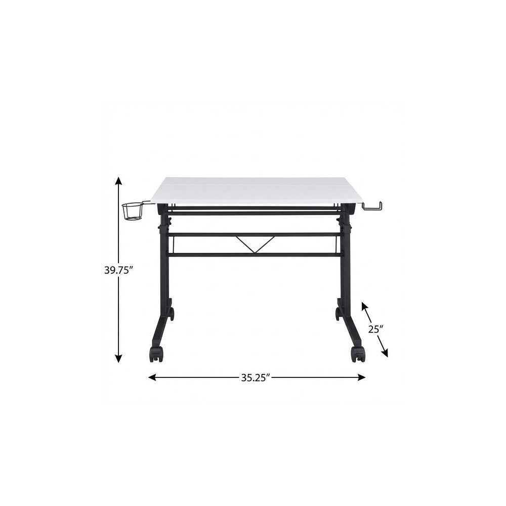 Adjustable White and Black Wood and Stainless Steel Rolling Writing Desk HomeRoots