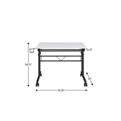 Adjustable White and Black Wood and Stainless Steel Rolling Writing Desk HomeRoots