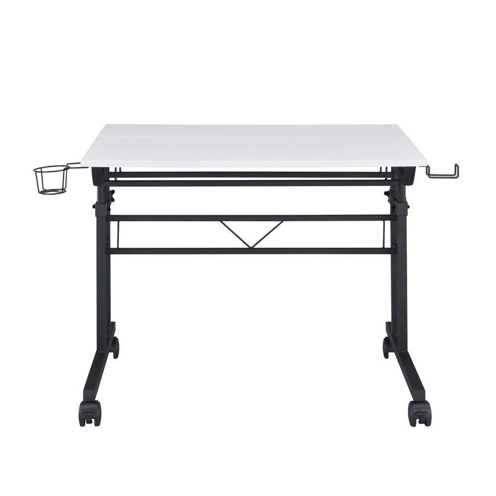 Adjustable White and Black Wood and Stainless Steel Rolling Writing Desk HomeRoots