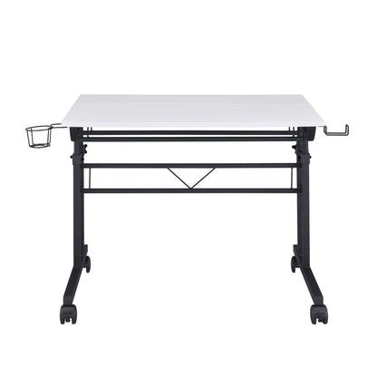 Adjustable White and Black Wood and Stainless Steel Rolling Writing Desk HomeRoots