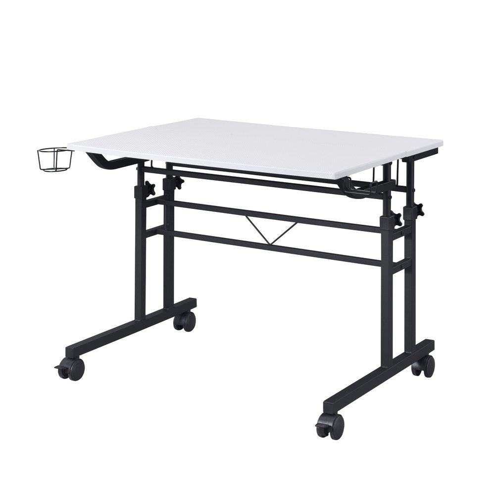 Adjustable White and Black Wood and Stainless Steel Rolling Writing Desk HomeRoots