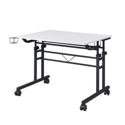 Adjustable White and Black Wood and Stainless Steel Rolling Writing Desk HomeRoots
