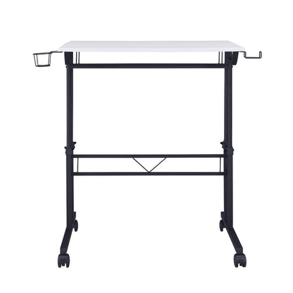 Adjustable White and Black Wood and Stainless Steel Rolling Writing Desk HomeRoots