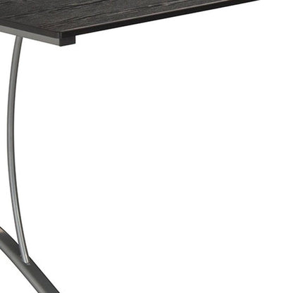59" Espresso and Silver Wood and Steel L Shape Pedestal Computer Desk With Three Drawers HomeRoots