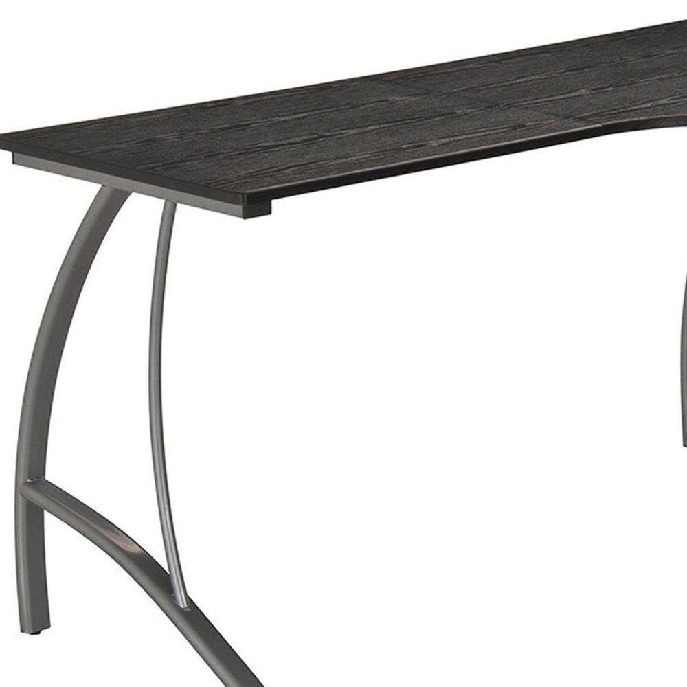 59" Espresso and Silver Wood and Steel L Shape Pedestal Computer Desk With Three Drawers HomeRoots