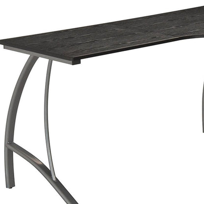 59" Espresso and Silver Wood and Steel L Shape Pedestal Computer Desk With Three Drawers HomeRoots