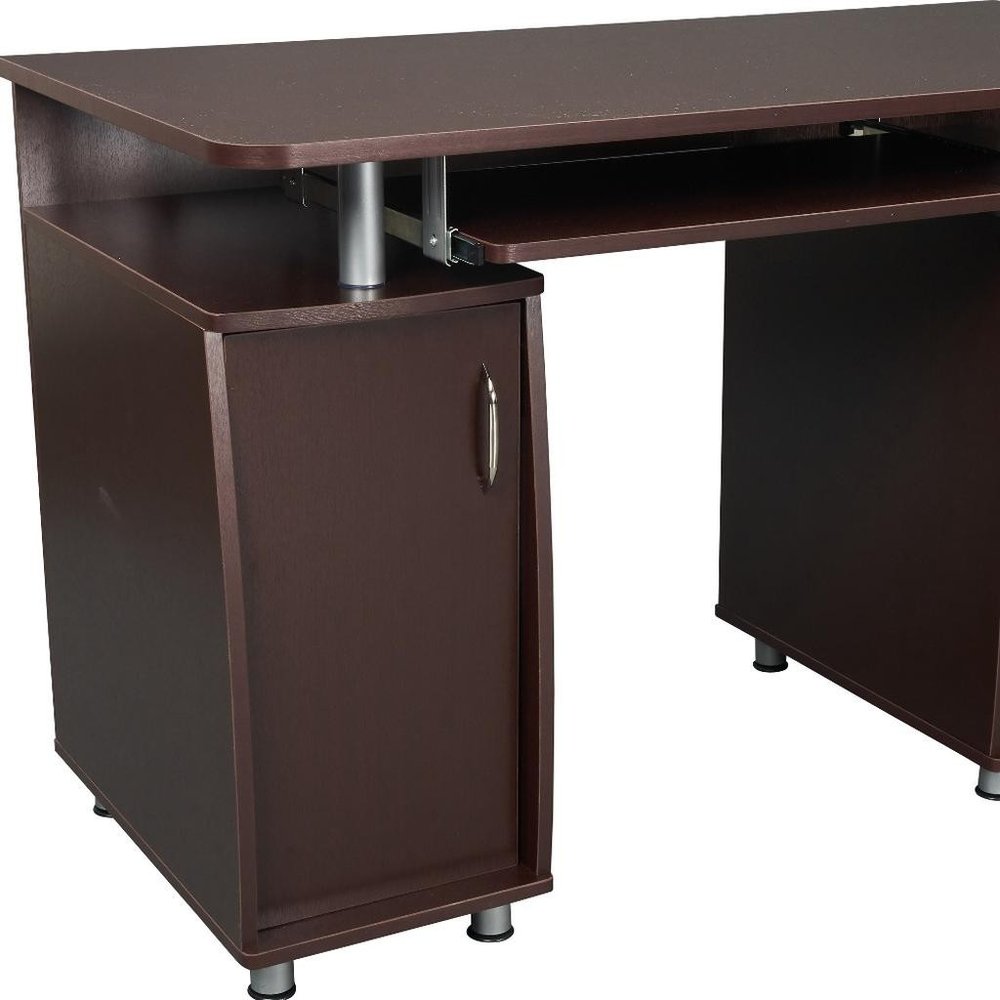 48" Chocolate Wood Pedestal Computer Desk With Two Cabinets And Two Drawers — view 7