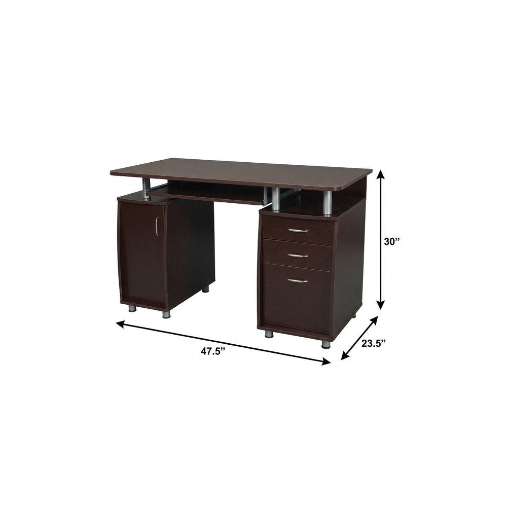 48" Chocolate Wood Pedestal Computer Desk With Two Cabinets And Two Drawers — view 8