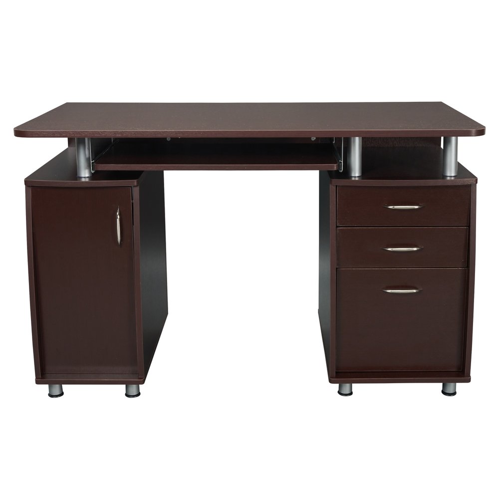 48" Chocolate Wood Pedestal Computer Desk With Two Cabinets And Two Drawers HomeRoots