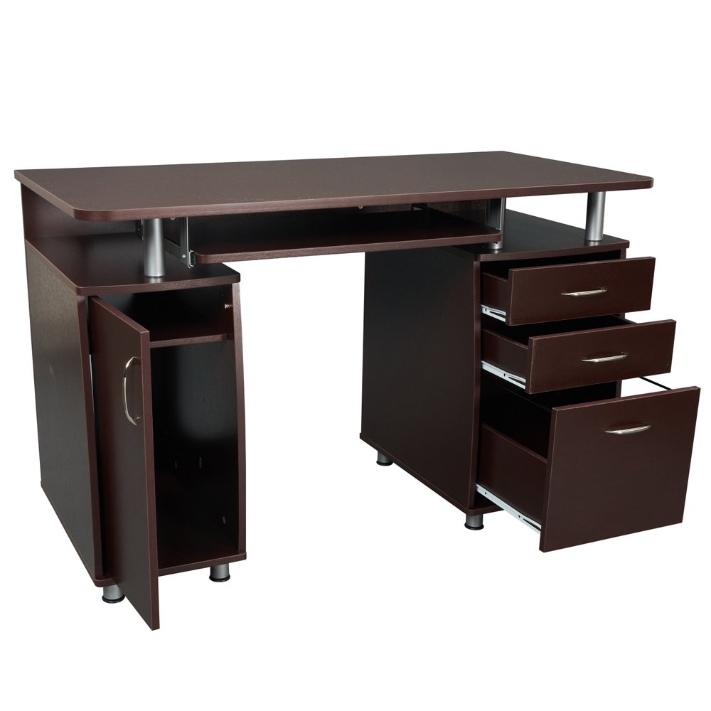 48" Chocolate Wood Pedestal Computer Desk With Two Cabinets And Two Drawers HomeRoots